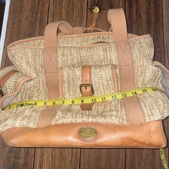 Vintage Woven tote large fossil bag straw bag leather bag canvas shoulder bag - Picture 5 of 16